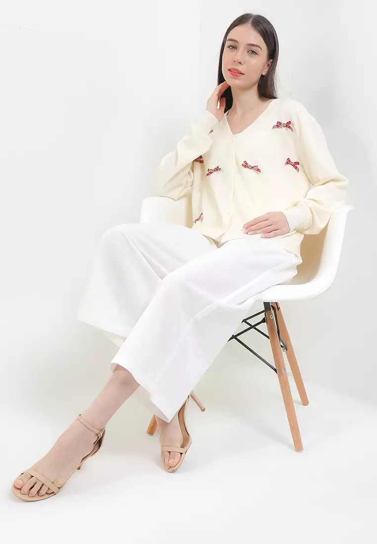 L/S Knit Jacket W/ Check Print Bow Patches