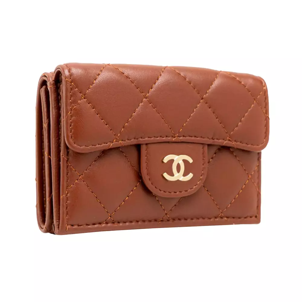 Small Classic Lambskin Flap Tri-Fold Wallet Caramel Ghw