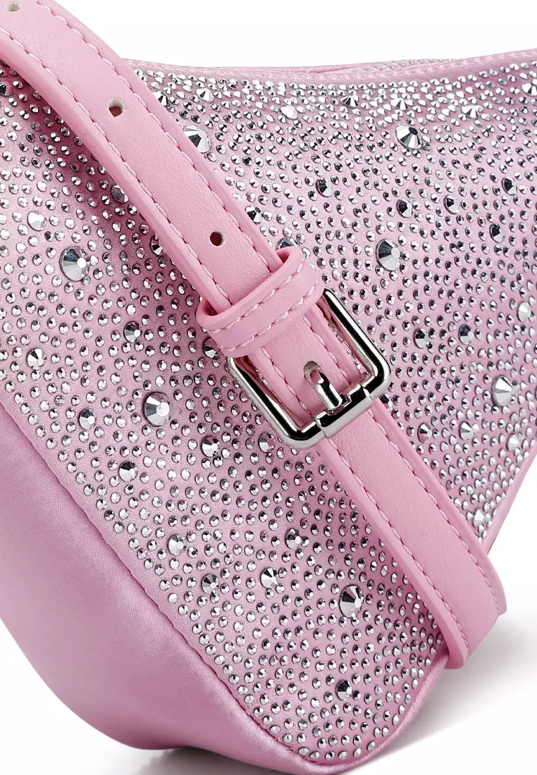 Rhinestone Embellished Triangle Bag in Light Pink