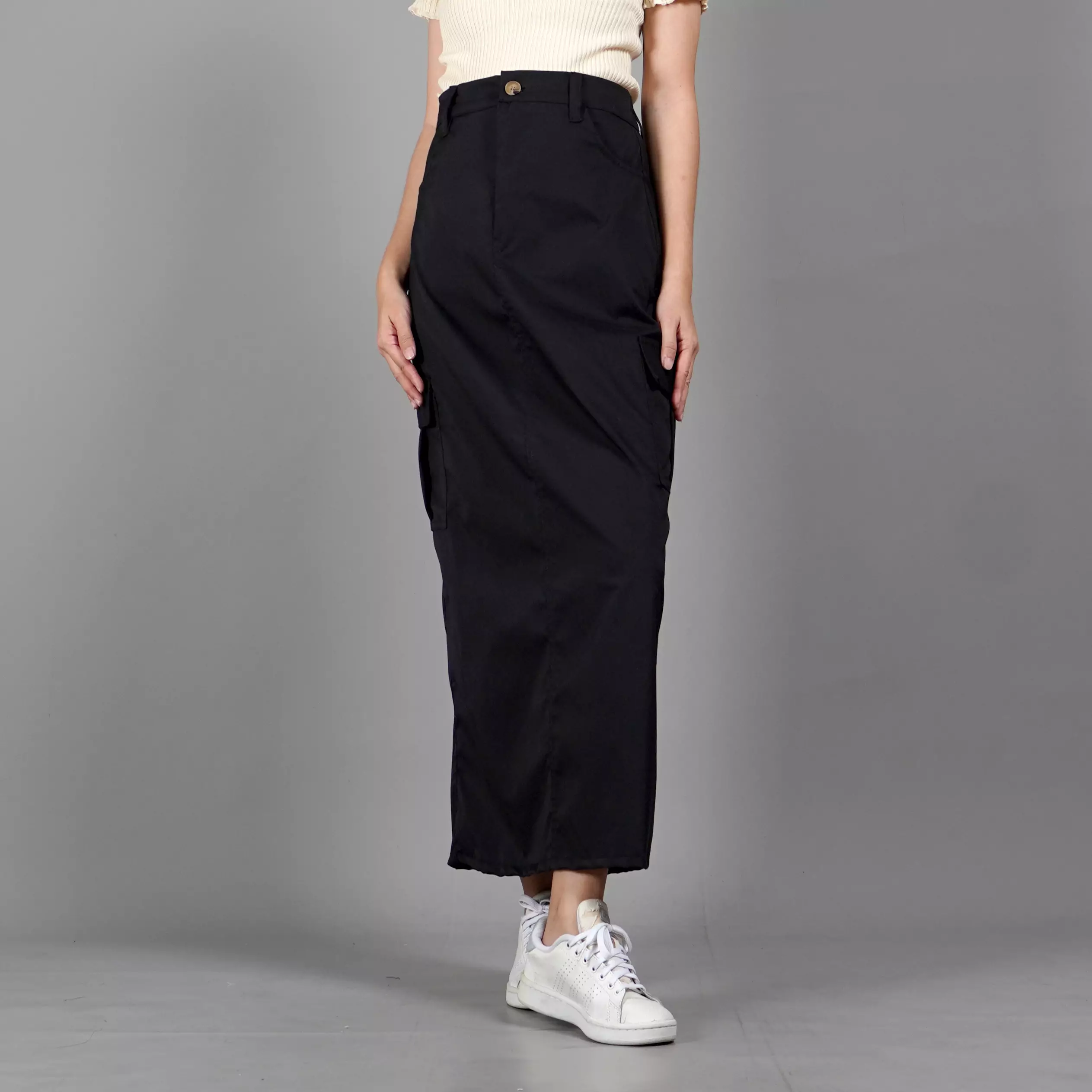  MAGGIE Rok Model Terbaru Rok Cargo Skirt Rok Panjang - HITAM