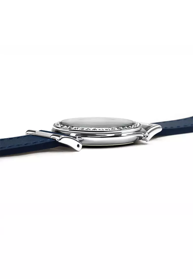 Alba Signa - Jam Tangan Analog Wanita - Silver - Blue Leather Strap - AG8K13X1