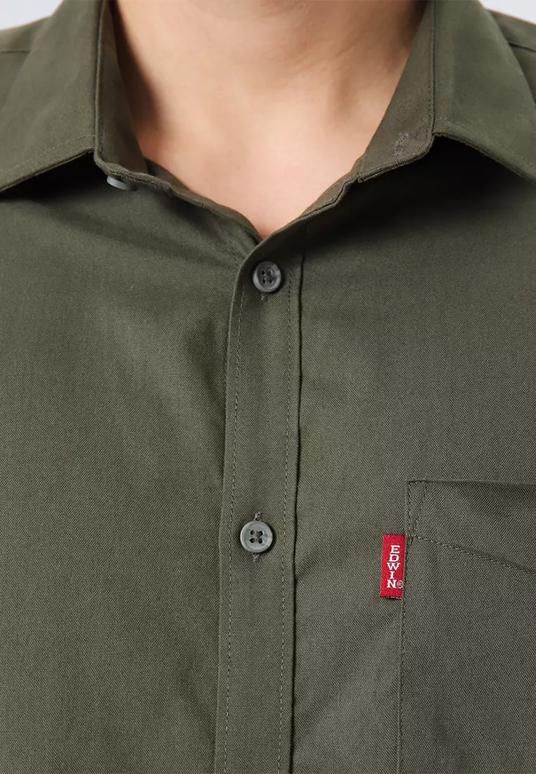 ELMO GREEN OLIVE Kemeja Lengan Panjang Pria - Top Man Shirt
