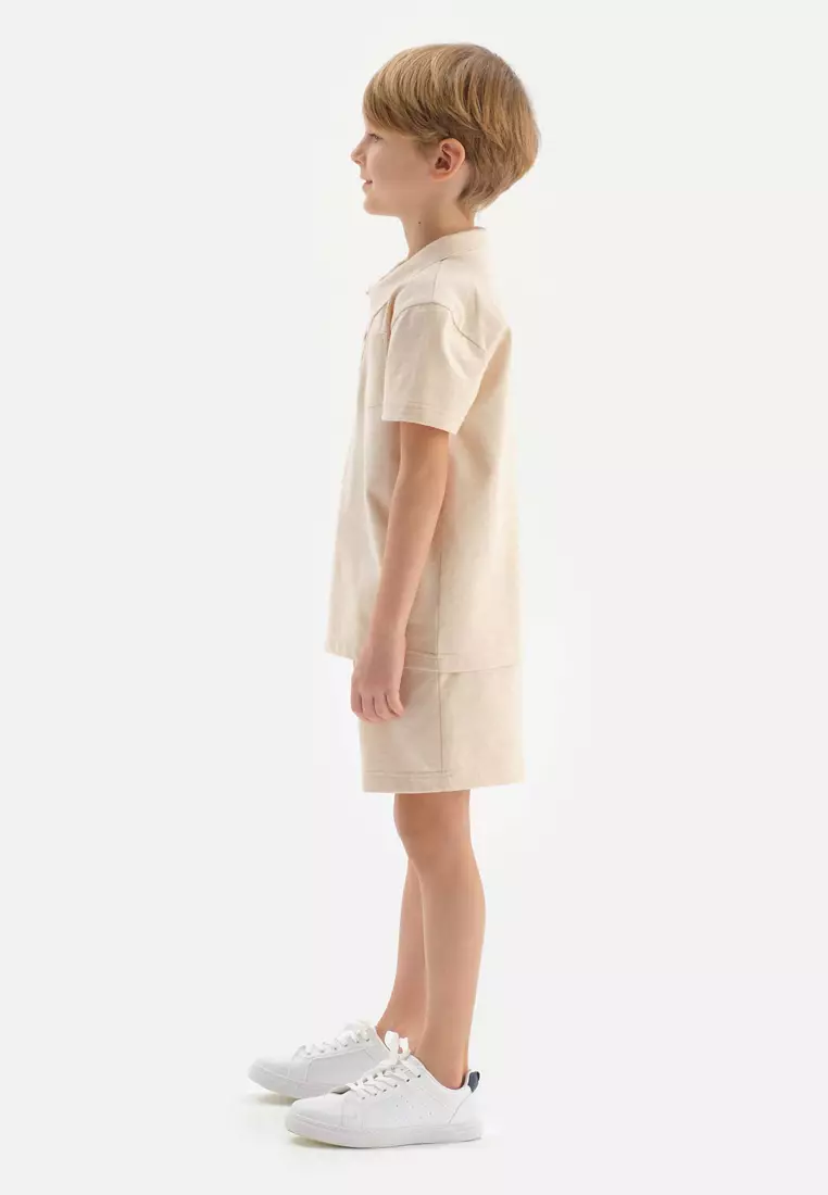Beige Tshirts, Polo Neck, Regular, Short Sleeve Loungewear for Girls