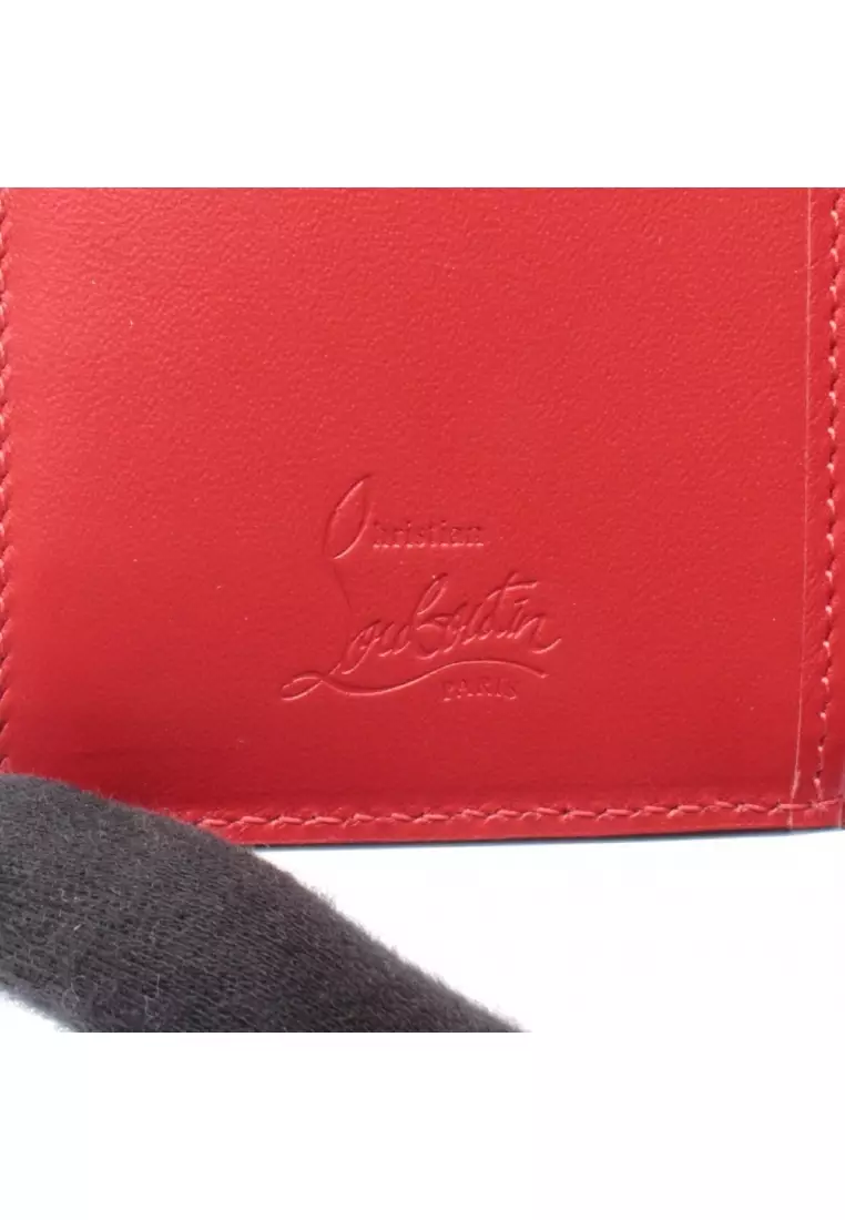 Pre-Loved CHRISTIAN LOUBOUTIN Mooncrest trifold wallet leather black Red