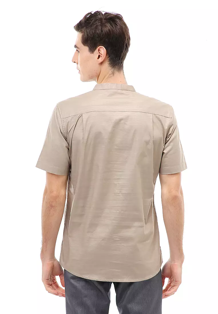 Dwan Atasan Kasual Kemeja Koko Pria Slim Fit Lengan Pendek Material Cotton ORIGINAL - Dark Khaki