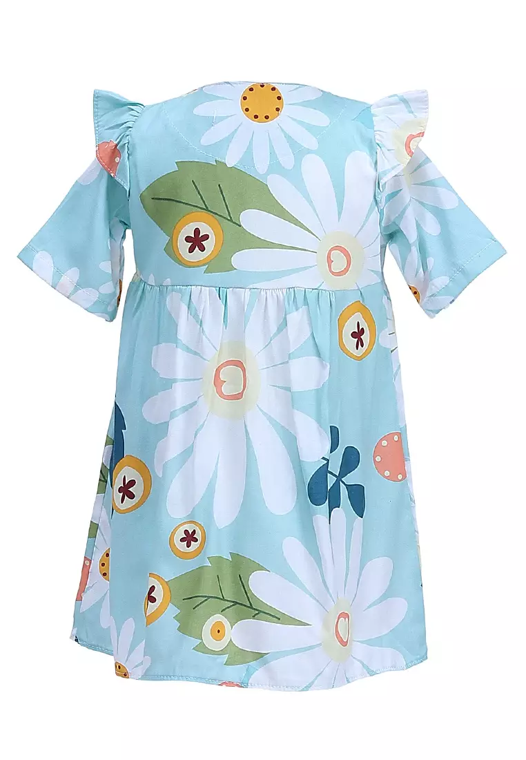 Octavia Blouse Anak Perempuan Tunik Lengan Pendek Motif Bunga Material Cotton ORIGINAL - Blue