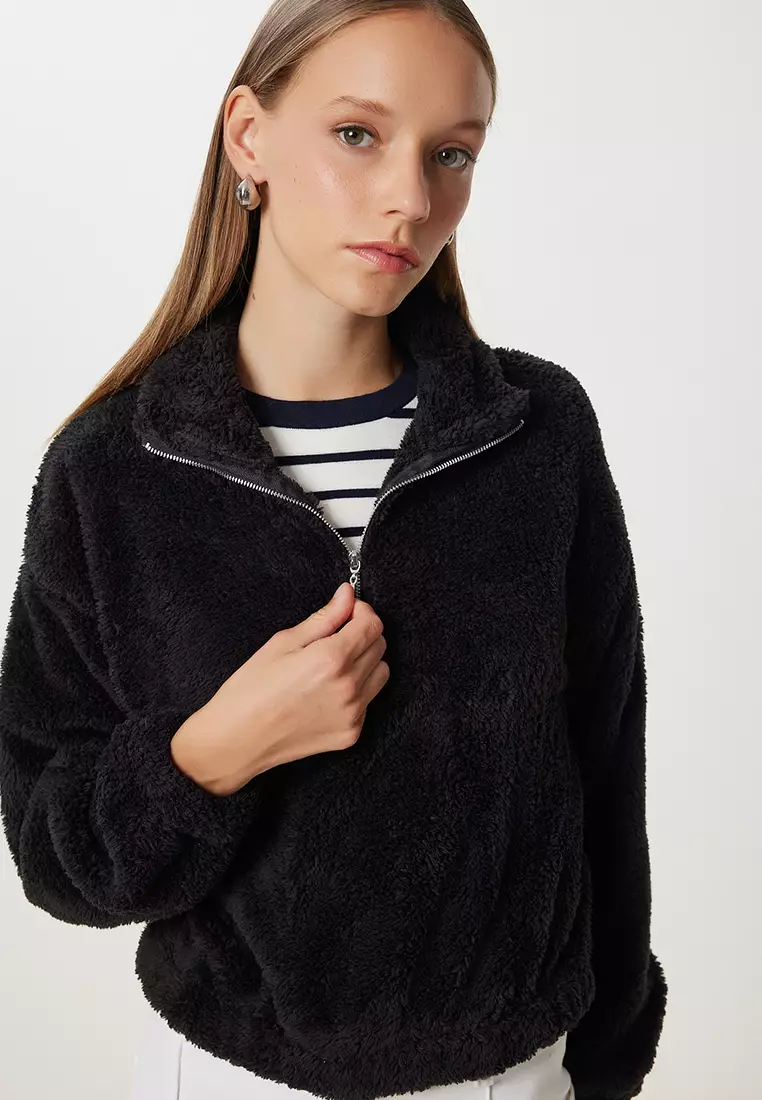 Zippered Plush Sweatshirt