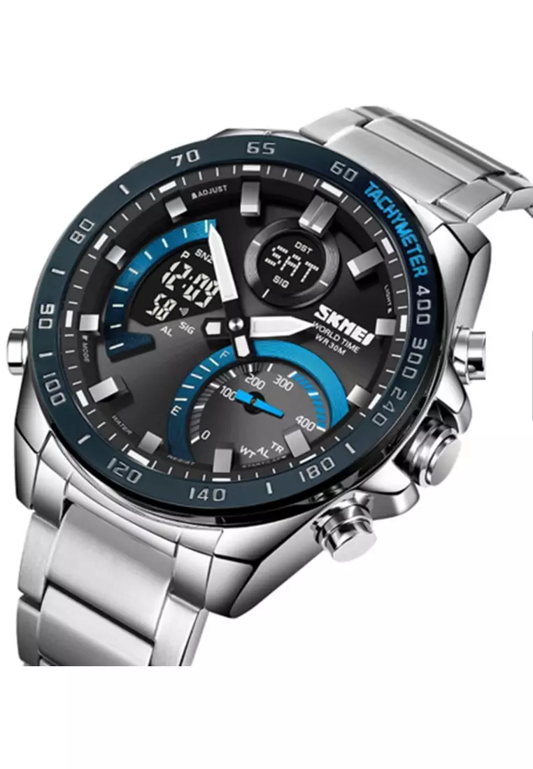 Jam Tangan Analog Digital Pria Waterproof Many Function Strap Tali Material Stainless Steel GN80 ORIGINAL