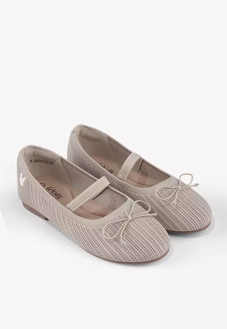 Sepatu Knit Flatshoes Ballerina Mary Jane Anak Perempuan T.Monica Cream