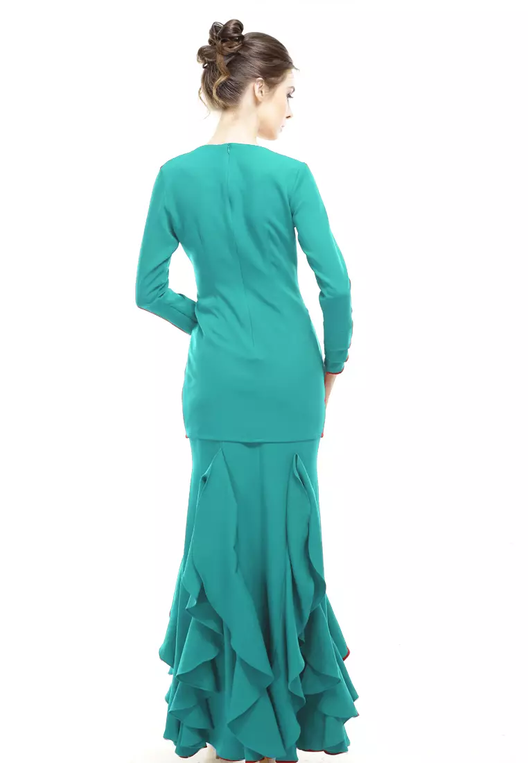 Zerra Kurung Modern Ruffle Skirt in Mint Green