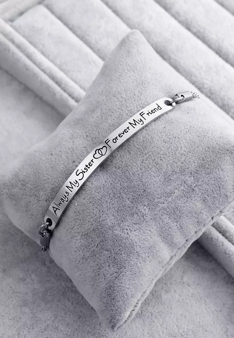 Sisters Forever Inscriptions White Gold Bar Bracelet