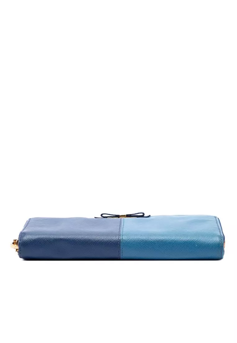 Pre-Loved Prada Bicolor Saffiano Bow Zip Long Wallet