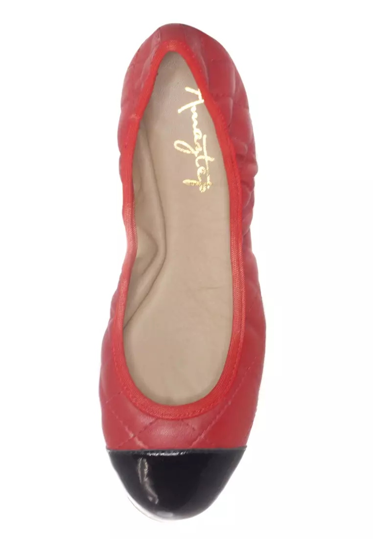 AMAZTEP Cap Toe Patent Leather Ballet Flats