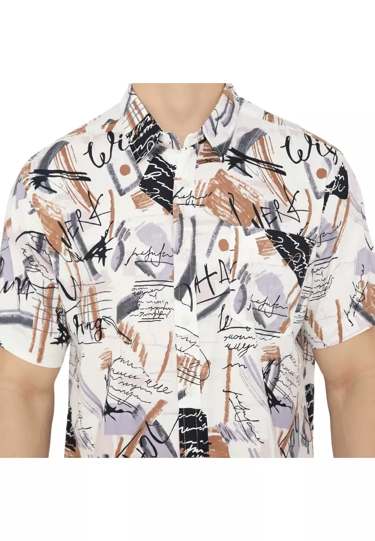 POLICE Kemeja Printing Cotton Tencel Regular Fit Pria