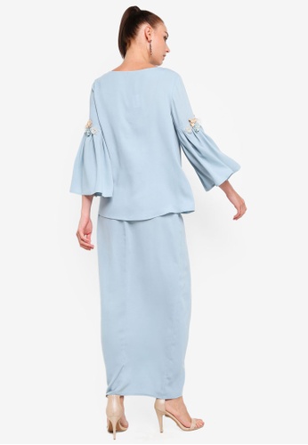 Buy Embellished Flare Sleeves Top Set from Zalia in Blue at Zalora
