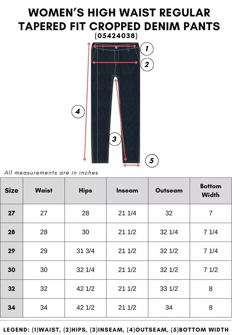 Women's High Waist Regular Tapered Fit Cropped Denim Pants