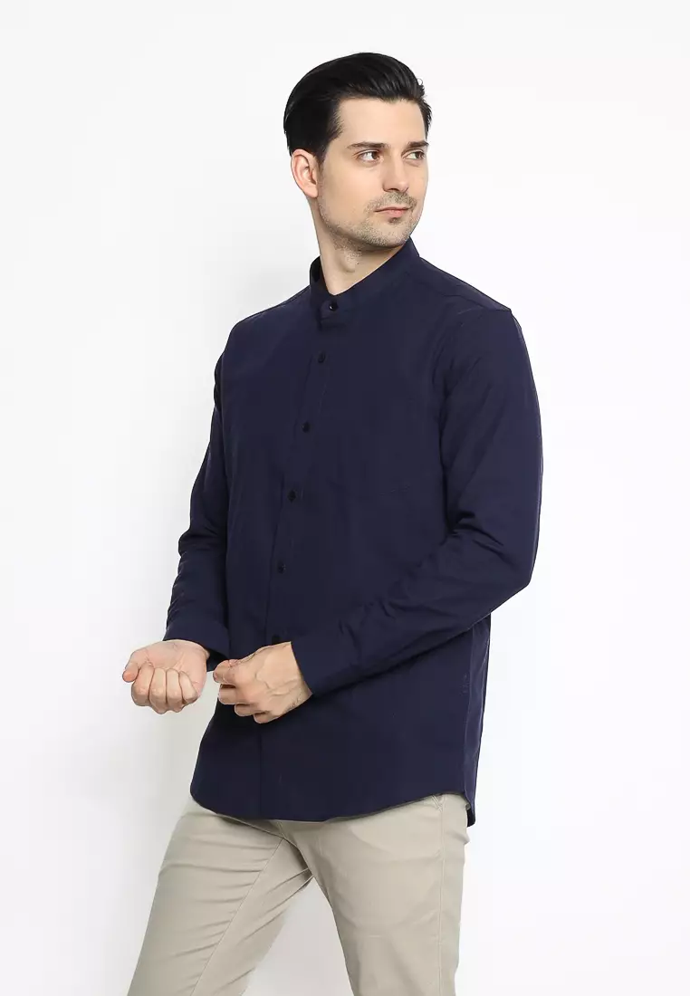 MAGINOT Kemeja Pria KOKO Basic Polos Lengan Panjang DARK NAVY
