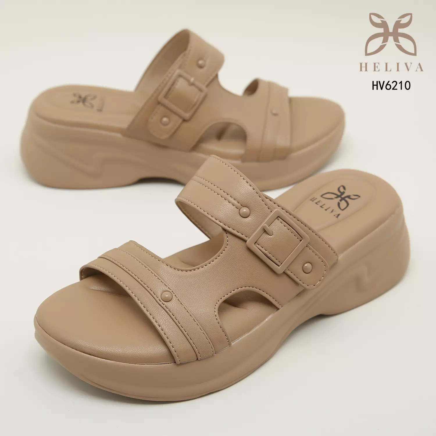 Heliva Julia Slide Slip On Wedges Double Strap Sol 5 cm