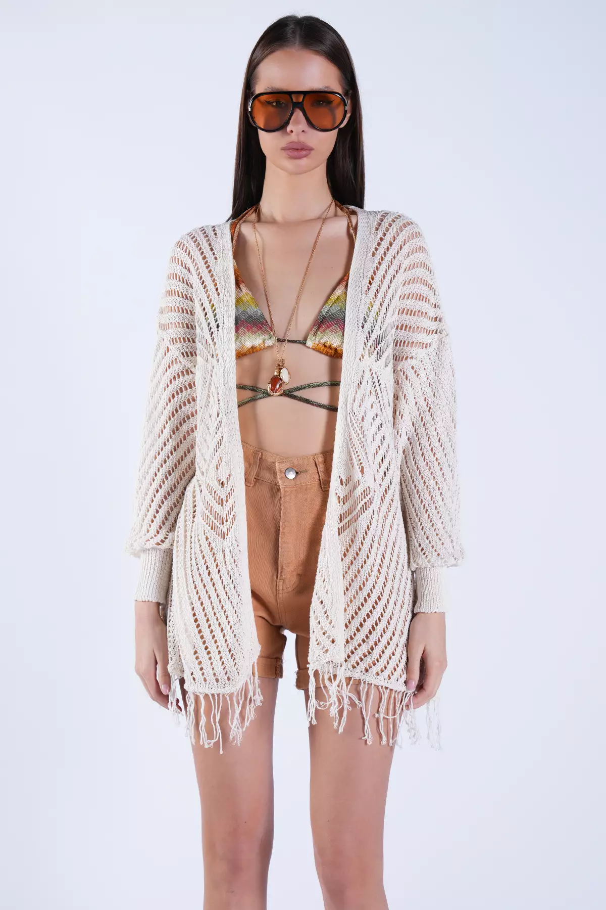 Vanilla Back Patterned Hole Openwork Skirt With Tassels Me Alc-X15113