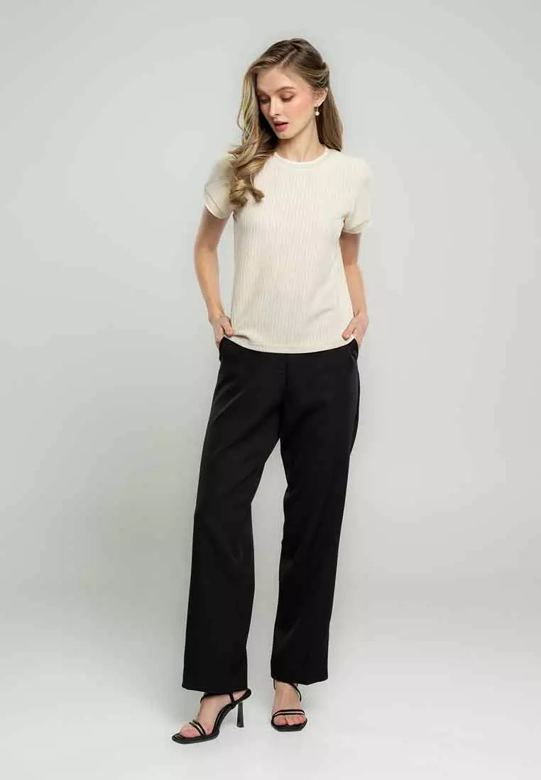 Arleth Textured Knit Top with Ribbing Detail