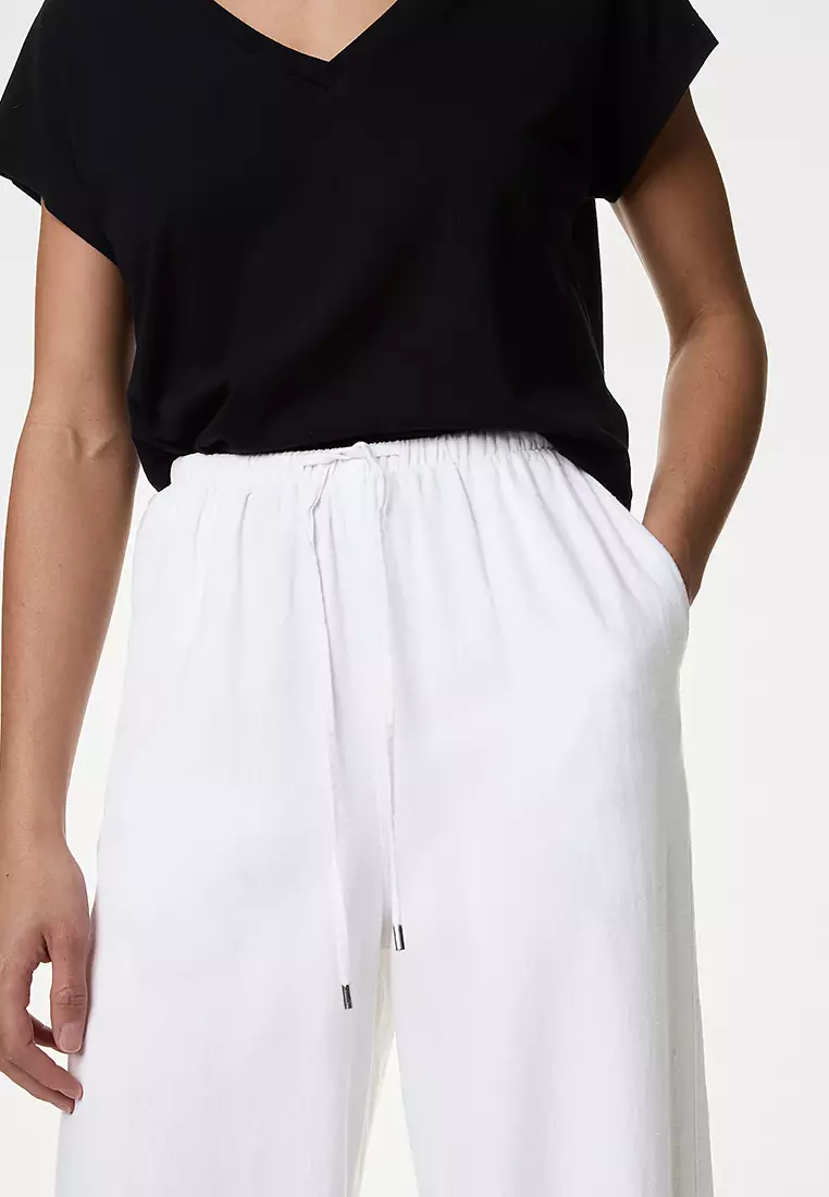 Linen Blend Wide Leg Trousers