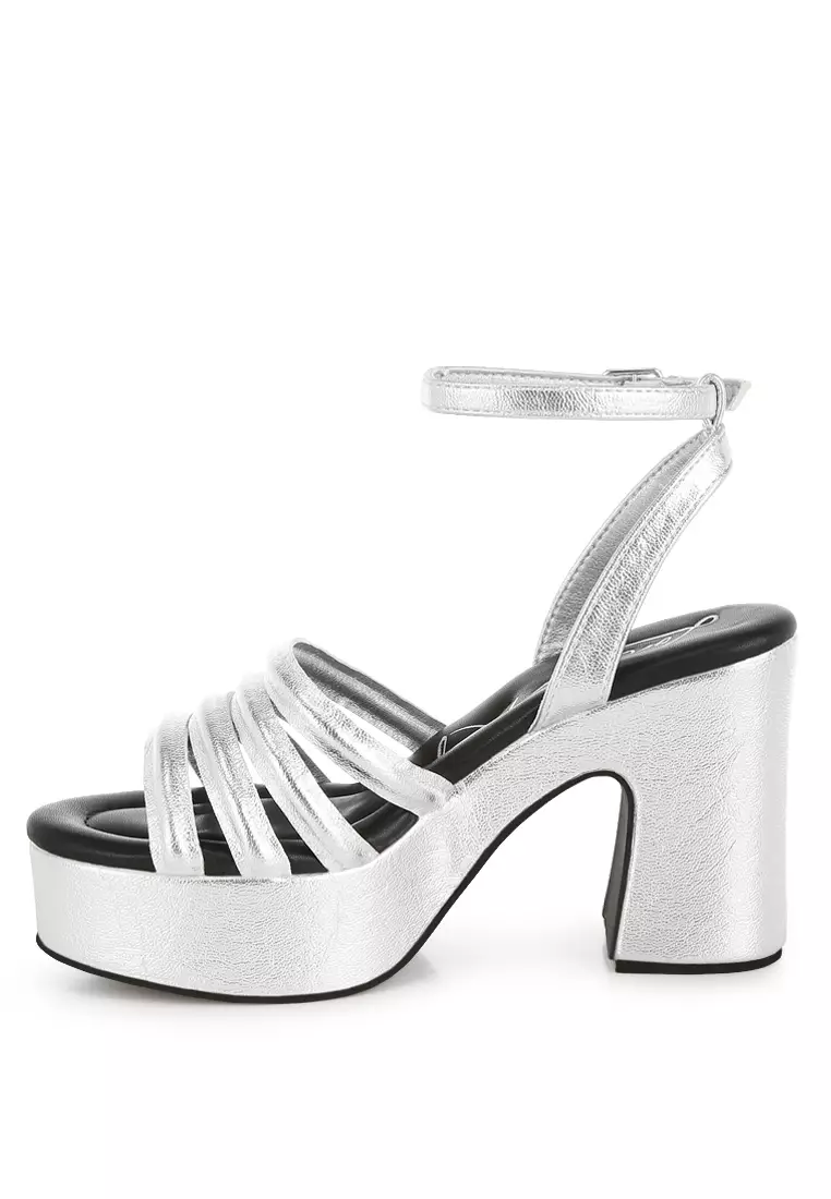 Sandal Platform Tinggi Bertali Warna Silver