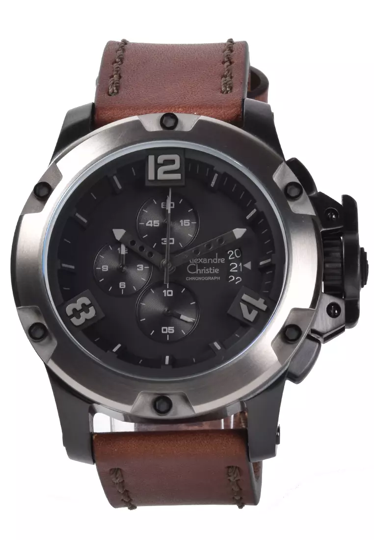 Jam Tangan Pria Alexandre Christie Chronograph AC 6295 MCLEPBA - Brown Leather Strap