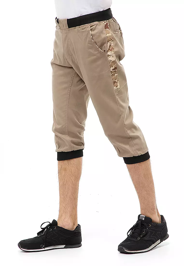 Rishham Short Pants Celana Jogger Pendek Pria List Camouflage Material Canvas Twill ORIGINAL - Mocca