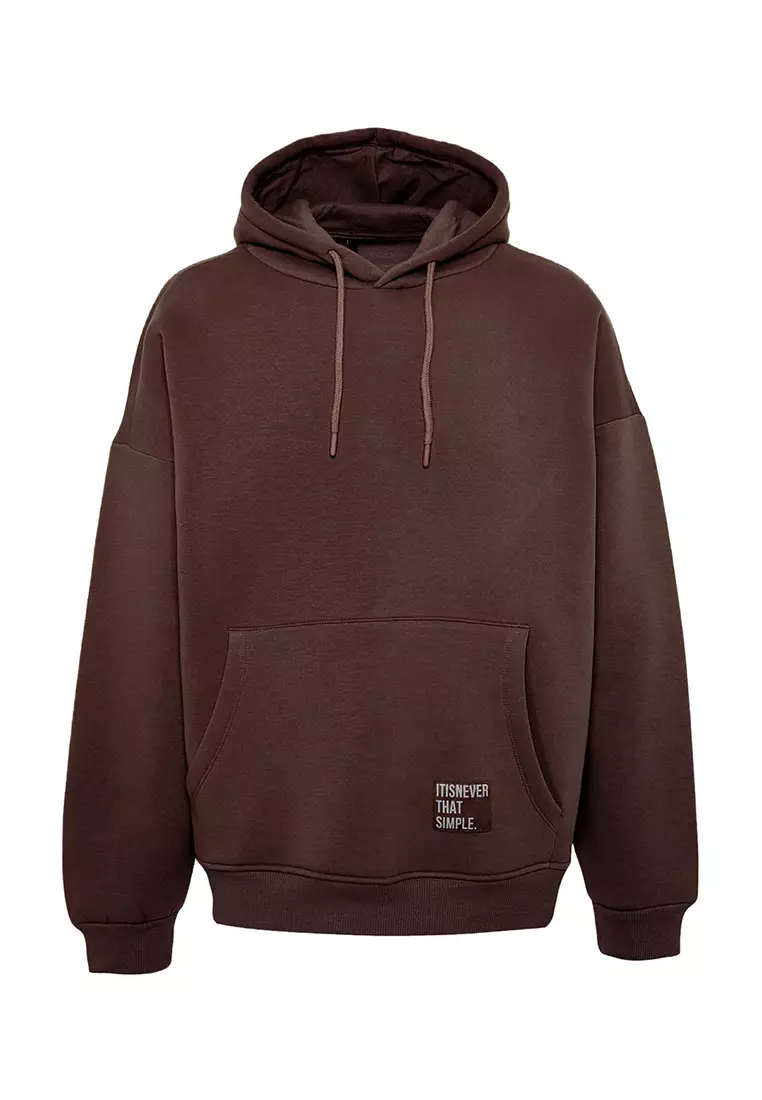 Dark Brown Oversize/Wide Cut Hooded Fleece Inside/Warm Sweatshirt TMNAW21SW2005