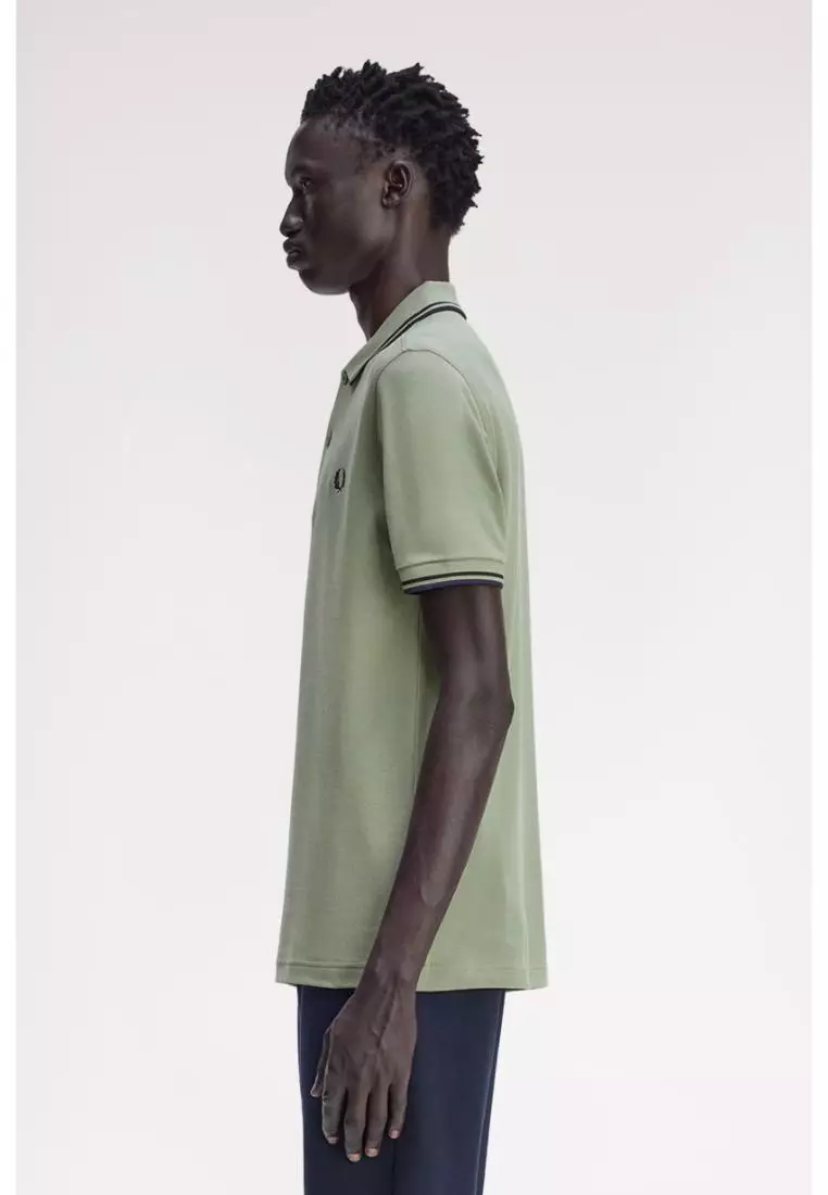 Fred Perry M3600 Twin Tipped Fred Perry Shirt (Bay Leaf / Dark Airforce / Tennis Blue)