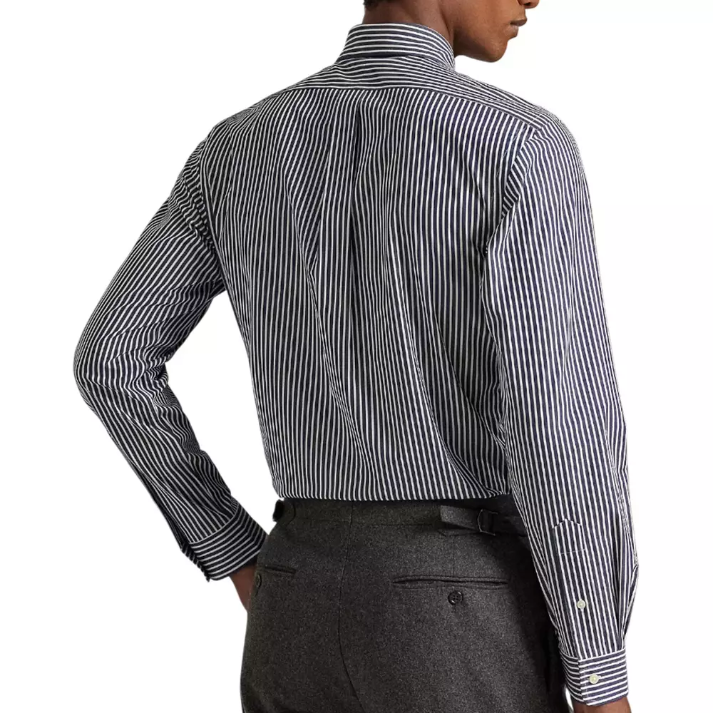 Striped Stretch Poplin Custom Fit Shirt Newport Navy White