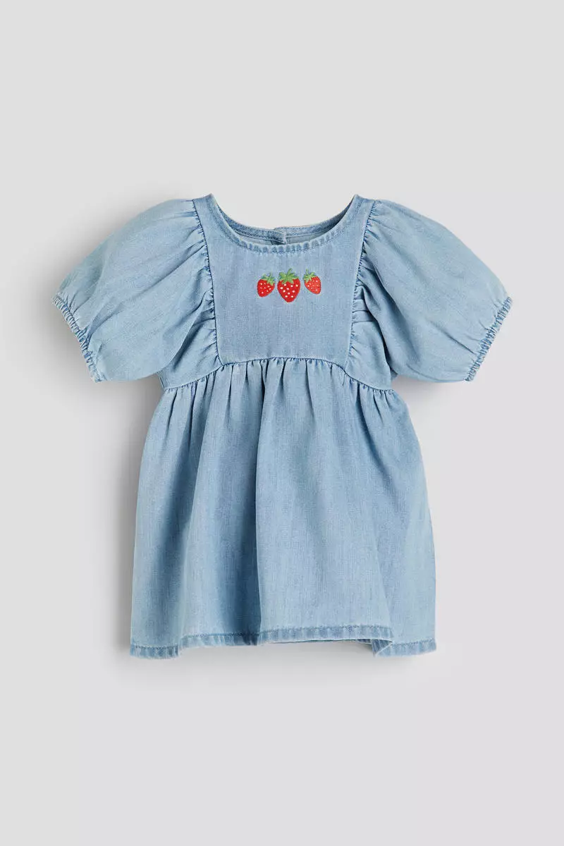 Embroidered motif denim dress