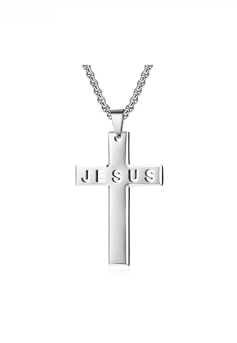 Titanium Steel Cross Laser Cutting JESUS Pendant Necklace JW QF DZ425