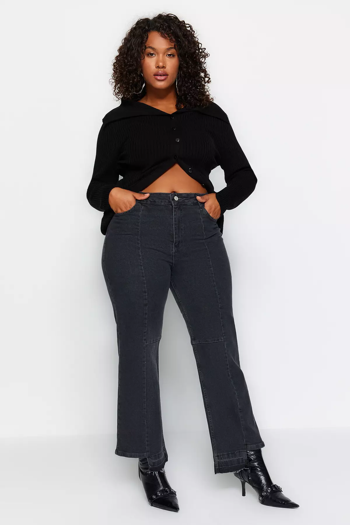 Plus size black outlet flare jeans