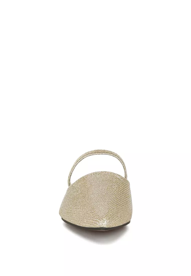 Sandal Datar Kulit Imitasi Glitter Warna Emas