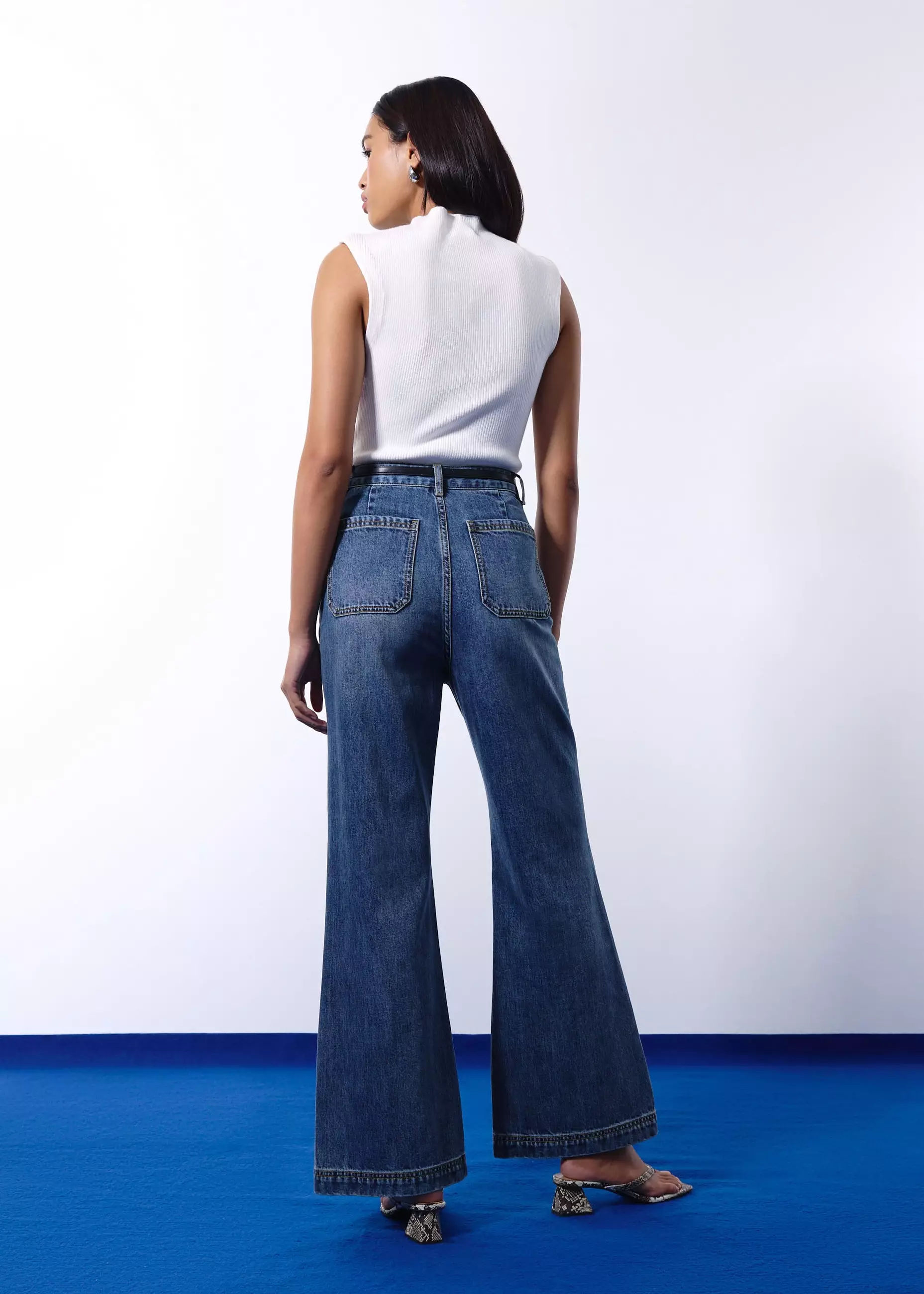 Celana Panjang Wanita - Leggy™ Kei Denim High Waist Kick Flare Sailor Jeans