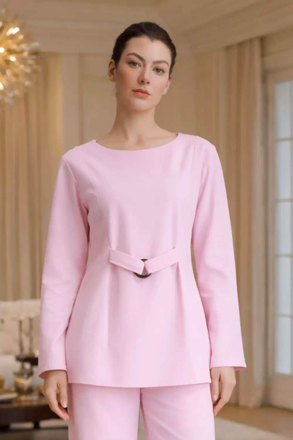 Essentials Lounge Wear Lenin Top Pink (Only Shirt)