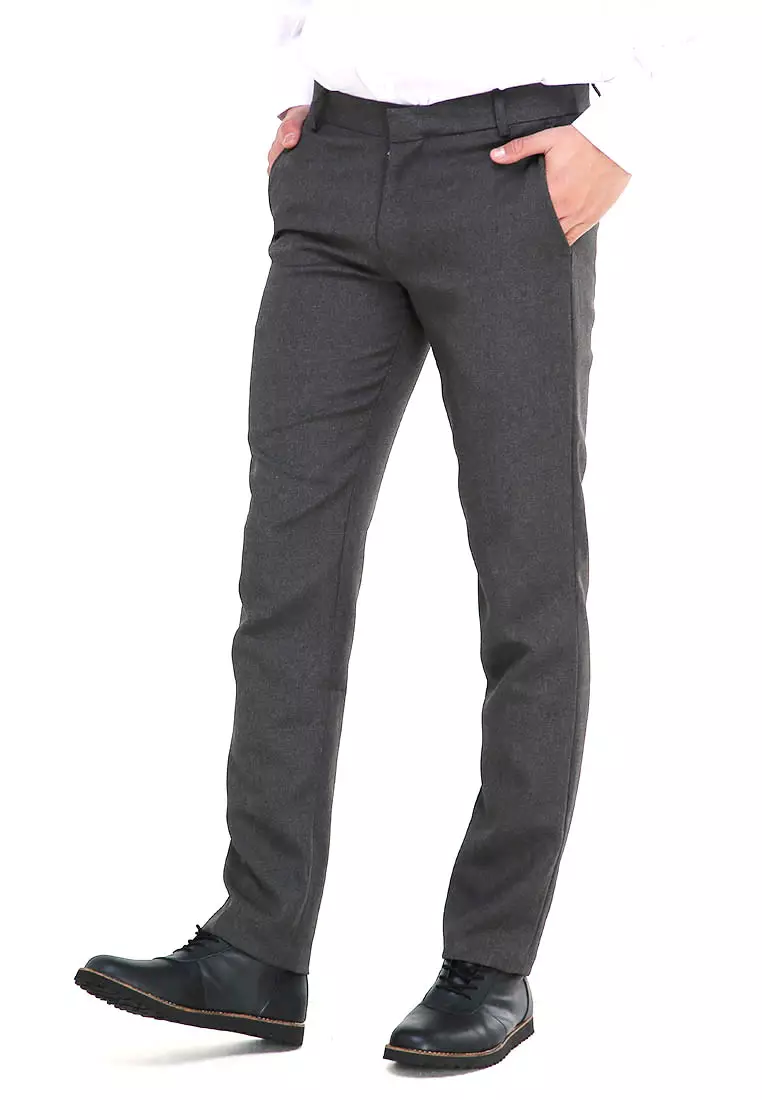 Locko Celana Panjang Pria Polos Slim Fit Formal Long Plain Pants Material Wool ORIGINAL - Gray