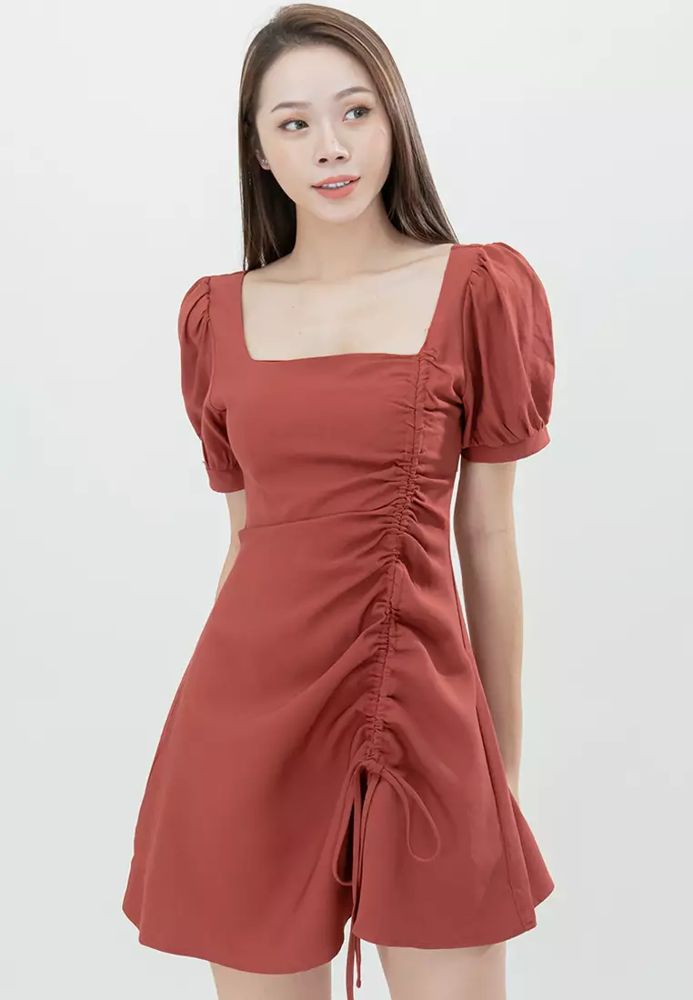 Plain B. Plain B. Linen Square Neckline Tie Adjustable Knot Mini Dress ...