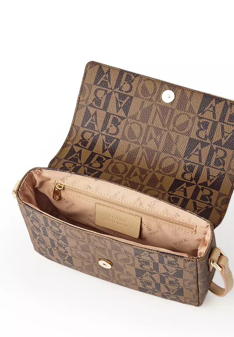 Bonia Brown Betta Monogram Shoulder Bag