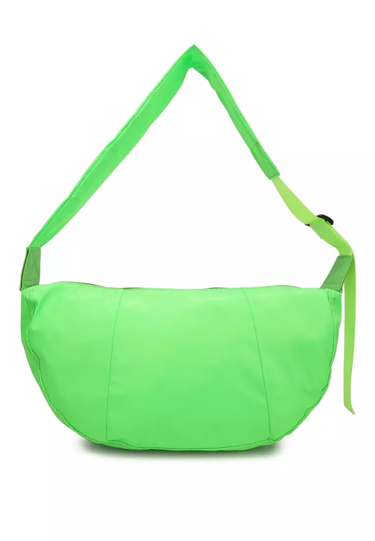 Nylon Hobo Bag With Adjustable Straps in Shiny Green