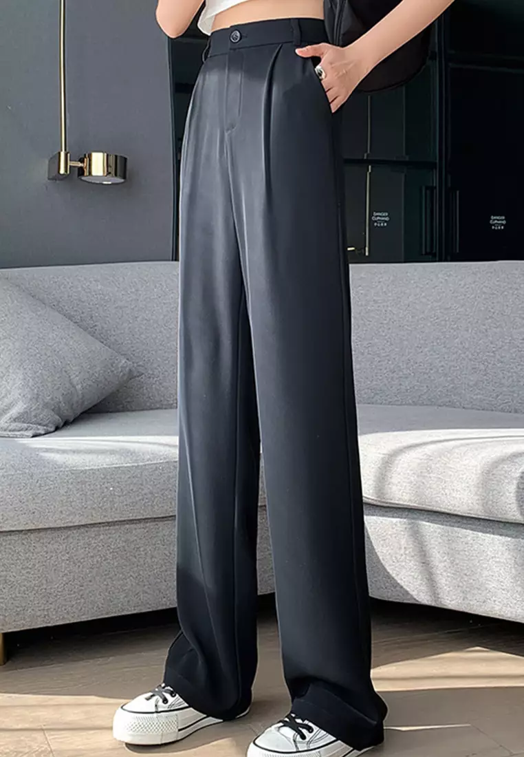 Casual Loose Wide-Leg Drape Suit Trousers Pants A22022525BK