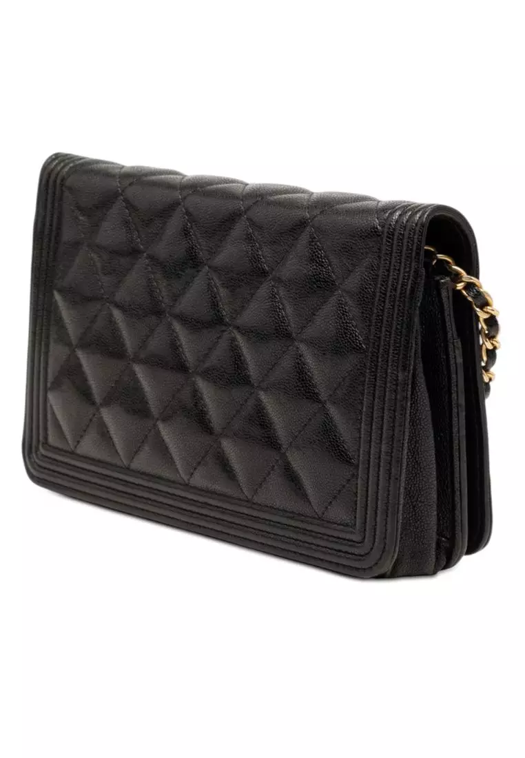 Pre-Loved Chanel Quilted Caviar Boy Wallet On Chain