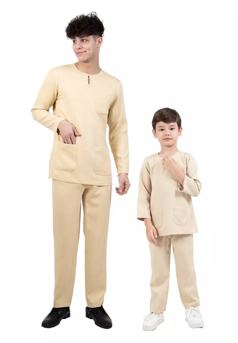 Alain Delon Slim Fit Baju Johor Ayah Anak Sedondon set - 19024504B-81MKhaki