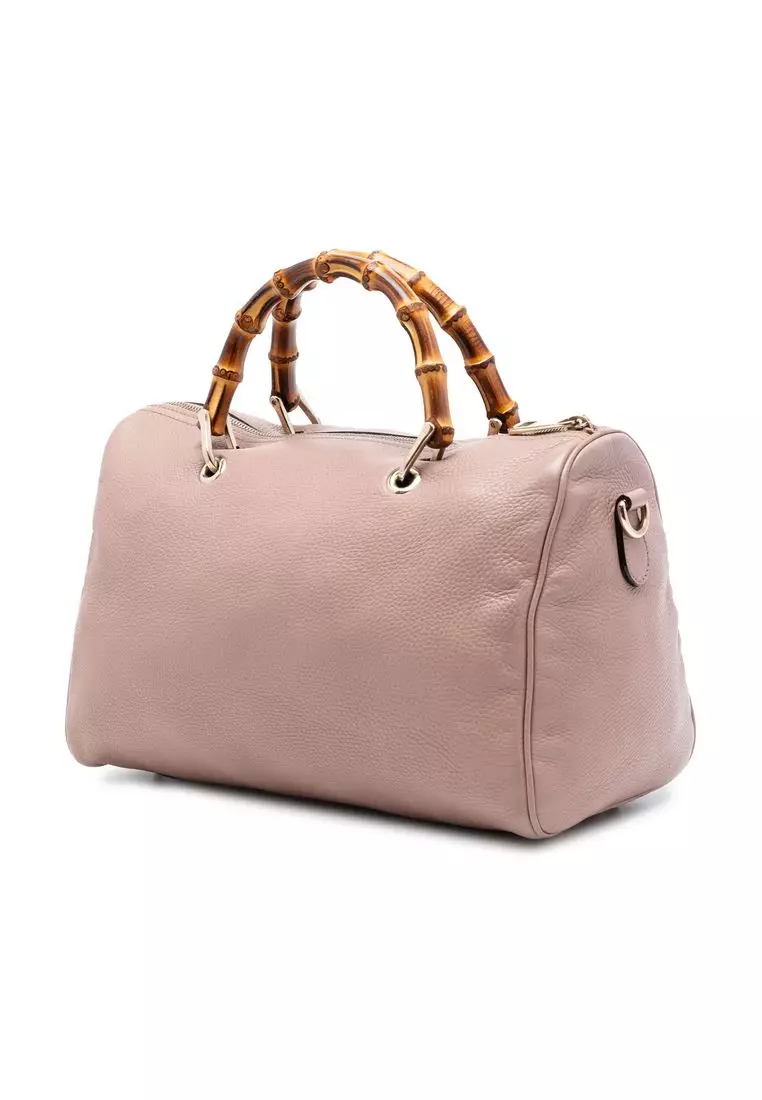 Pre-Loved Gucci Medium Calfskin Bamboo Shopper Boston Bag