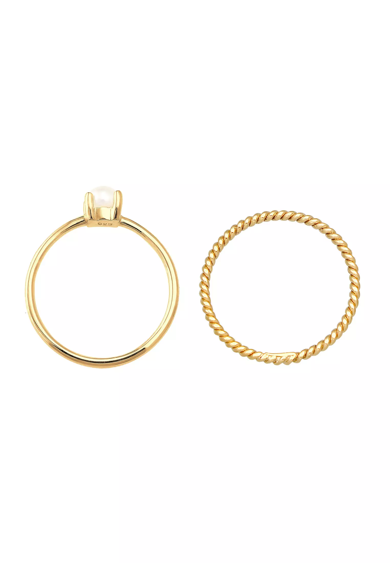 Ring Twisted Set Of 2 Freshwater Cultured Pearl Gold Plated
