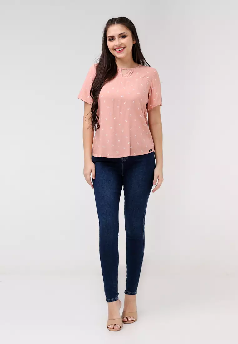 Woven Printed Rayon Short Sleeves Blouse