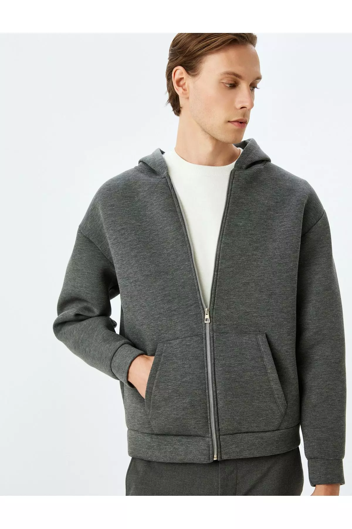 Buy KOTON Kangaroo Pocket Viscose Blend Basic Zippered Hooded
