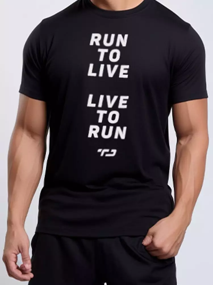 MSA08 kaos olahraga lari running gym tangan pendek short sleeve pria raglan drifit live to run hitam