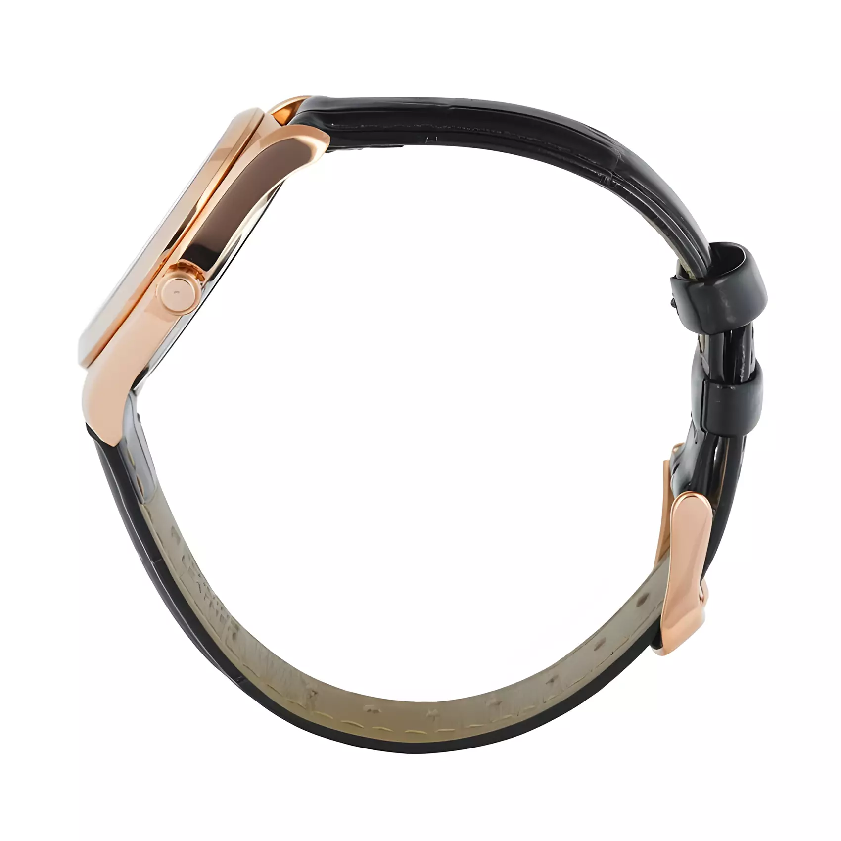 Bonia - Jam Tangan Analog Wanita Sapphire Glass - Rose Gold Case - Black Leather Strap - B10916-2532